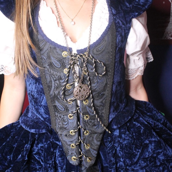 Wizard’s Wardrobe Blue Paisley Print CORSET, UNDERSKIRT and OVERSKIRT - Picture 1 of 2